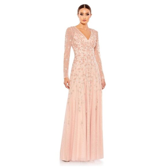 Mac Duggal Dresses & Skirts - NWT Mac Duggal Embellished Wrap Over Illusion Long Sleeve Gown 10 Peach #8204